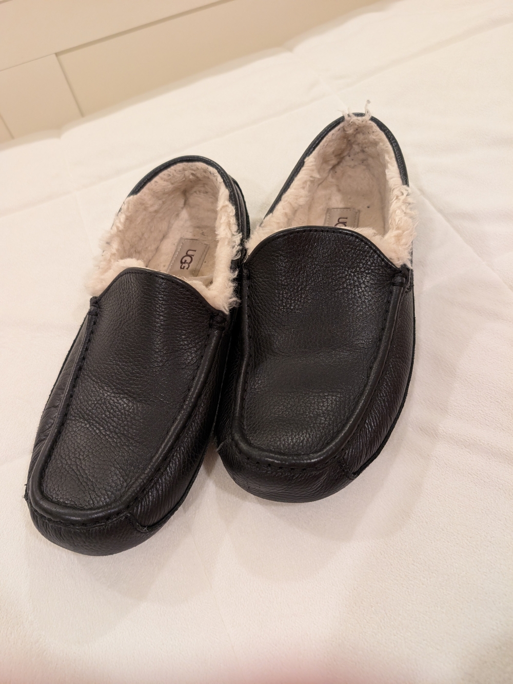 UGG Black Leather Shearling-Lined Slip-On Moccasins